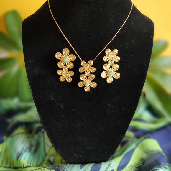 Jewelry made by hand Gold Plated 24 K. Silver 950, Morralla Emeral and Berillium - Picture 1 of 11